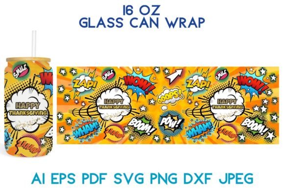16 Oz Glass Wrap Thanksgiving COMICS SVG