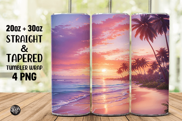 Beach with Palm Trees Tumbler Wrap 20oz