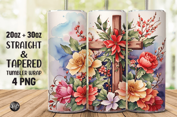 Christmas Cross Flowers Tumbler Wrap