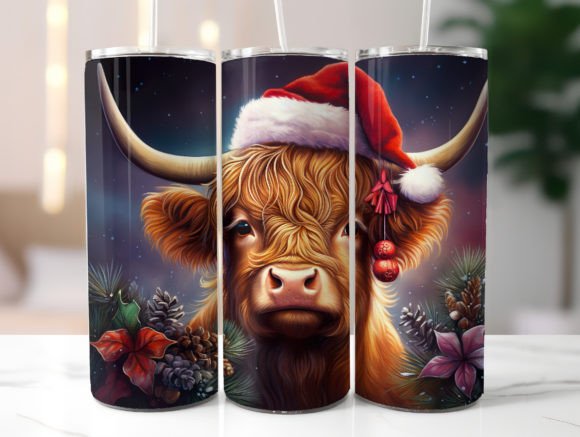 Christmas Highland Cow Tumbler Wrap