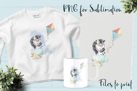 Cute Zebra in a Cup with a Kite