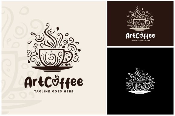 Floral Coffee Cup Doodle Art Cafe Logo