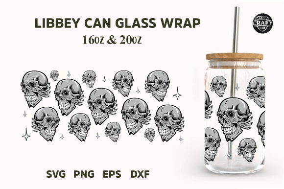 Libbey Can Glass Wrap Skull Head SVG