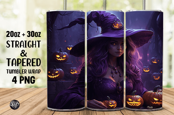Purple Witch with Pumpkin Tumbler Wrap