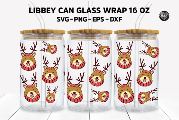 Reindeer Christmas Libbey Can Glass SVG