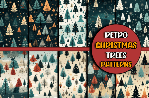 Retro Christmas Trees Pattern Bundle SVG