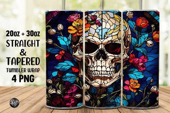 Skull Flower Stained Glass Tumbler PNG