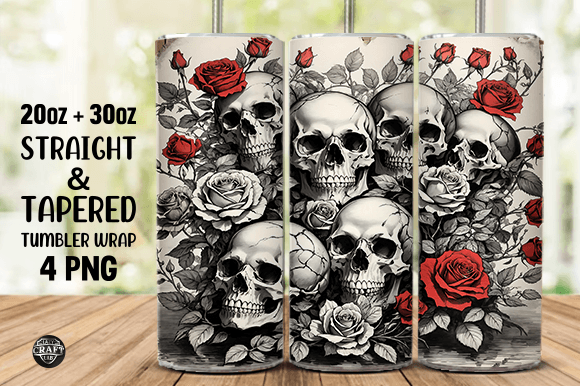 Skulls and Roses Sublimation Tumbler PNG
