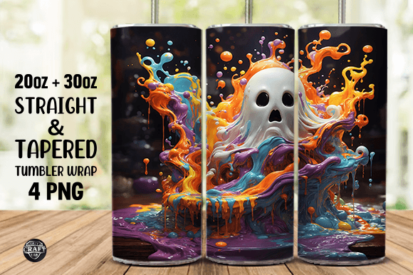 Splash Art Ghost Tumbler Wrap 20oz PNG