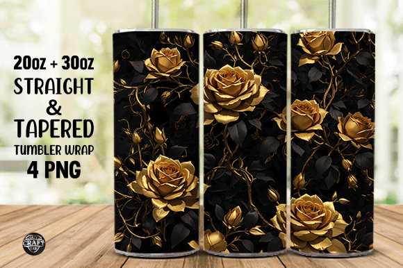 Tumbler Wrap Roses Black and Gold Sublim