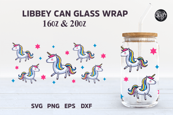 Unicorn Libbey Can Glass SVG Full Wrap