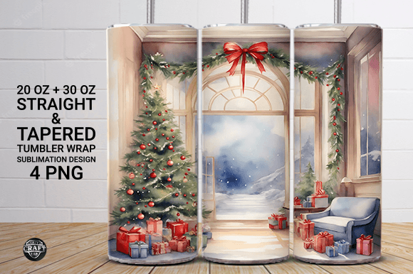 Watercolor Christmas Tumbler Wrap PNG