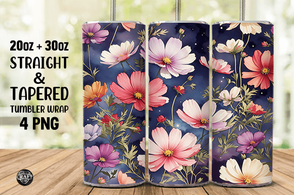 Watercolor Cosmos Flowers Tumbler Wrap S