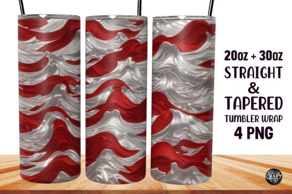 Wave Red Silver Skinny Tumbler Wrap Subl