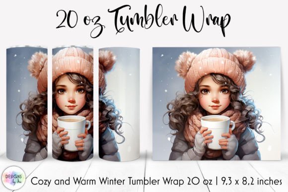 Winter Girl with Coffee Mug Tumbler Wrap